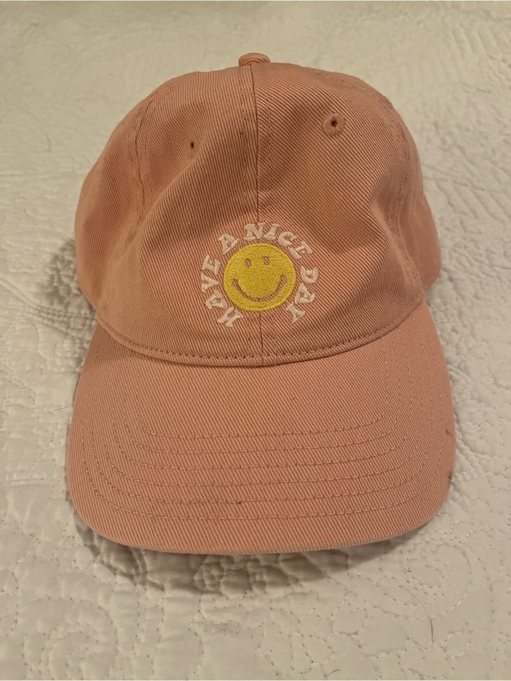 American Eagle Outfitters Pink Smiley Face Baseball Cap